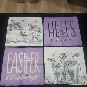 Easter Religious Pillow Cases Purple Cream Lamb Jesus New x4
